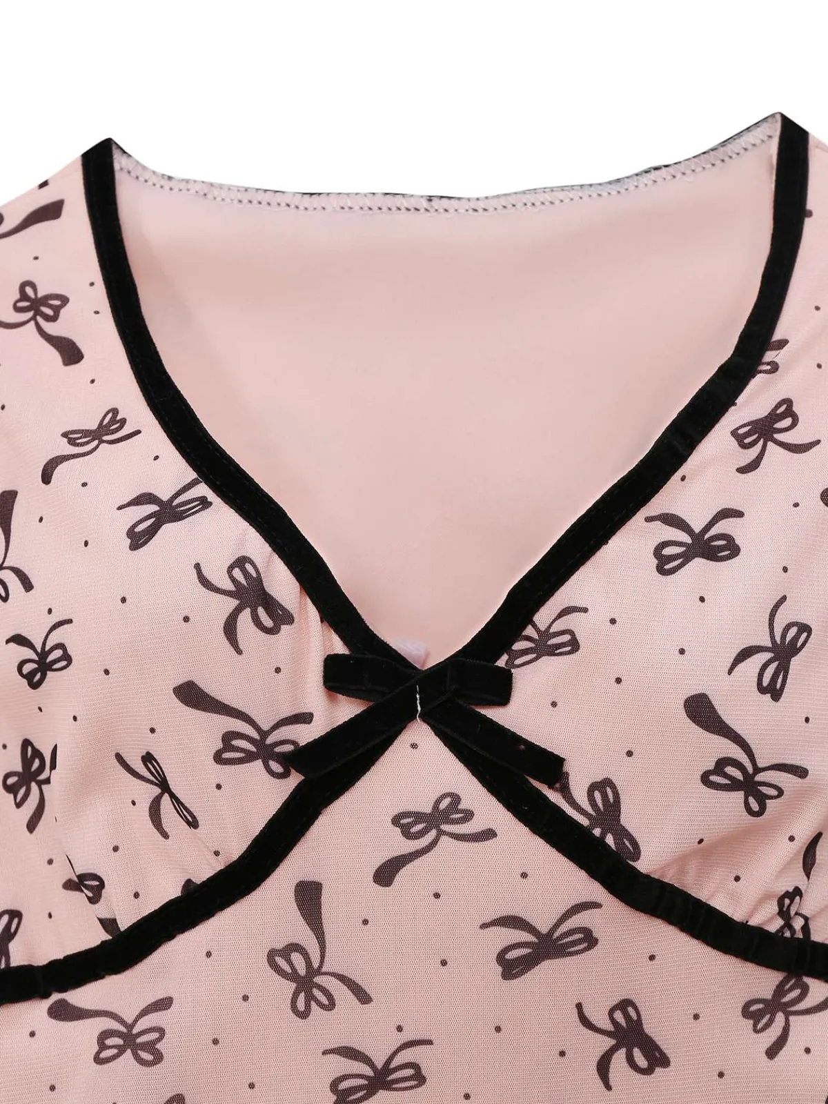 Outlet Retro Stage 1960s Bow Print V-Neck Mesh Dress Pink