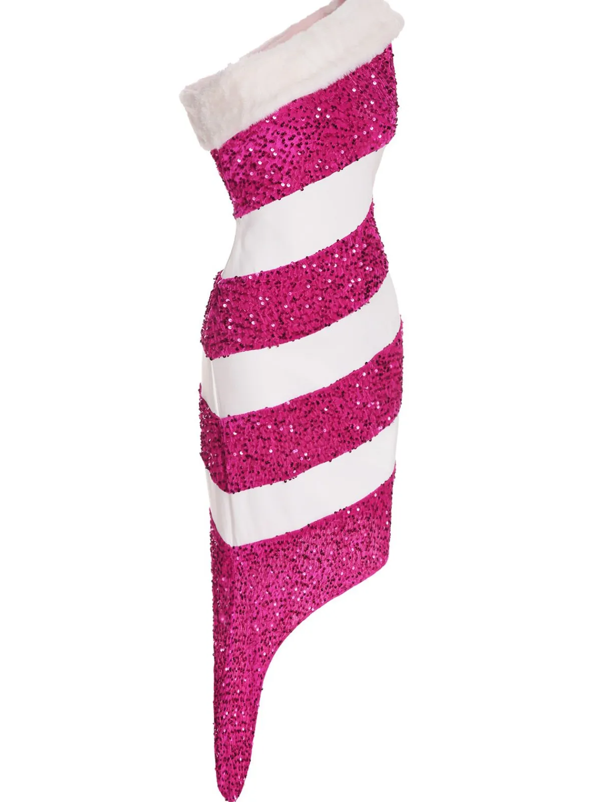 Online Retro Stage Pink 1960s Candy Cane One-Shoulder Dress