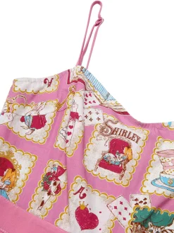 New Retro Stage 1950s Cartoon Pattern Spaghetti Strap Romper Pink