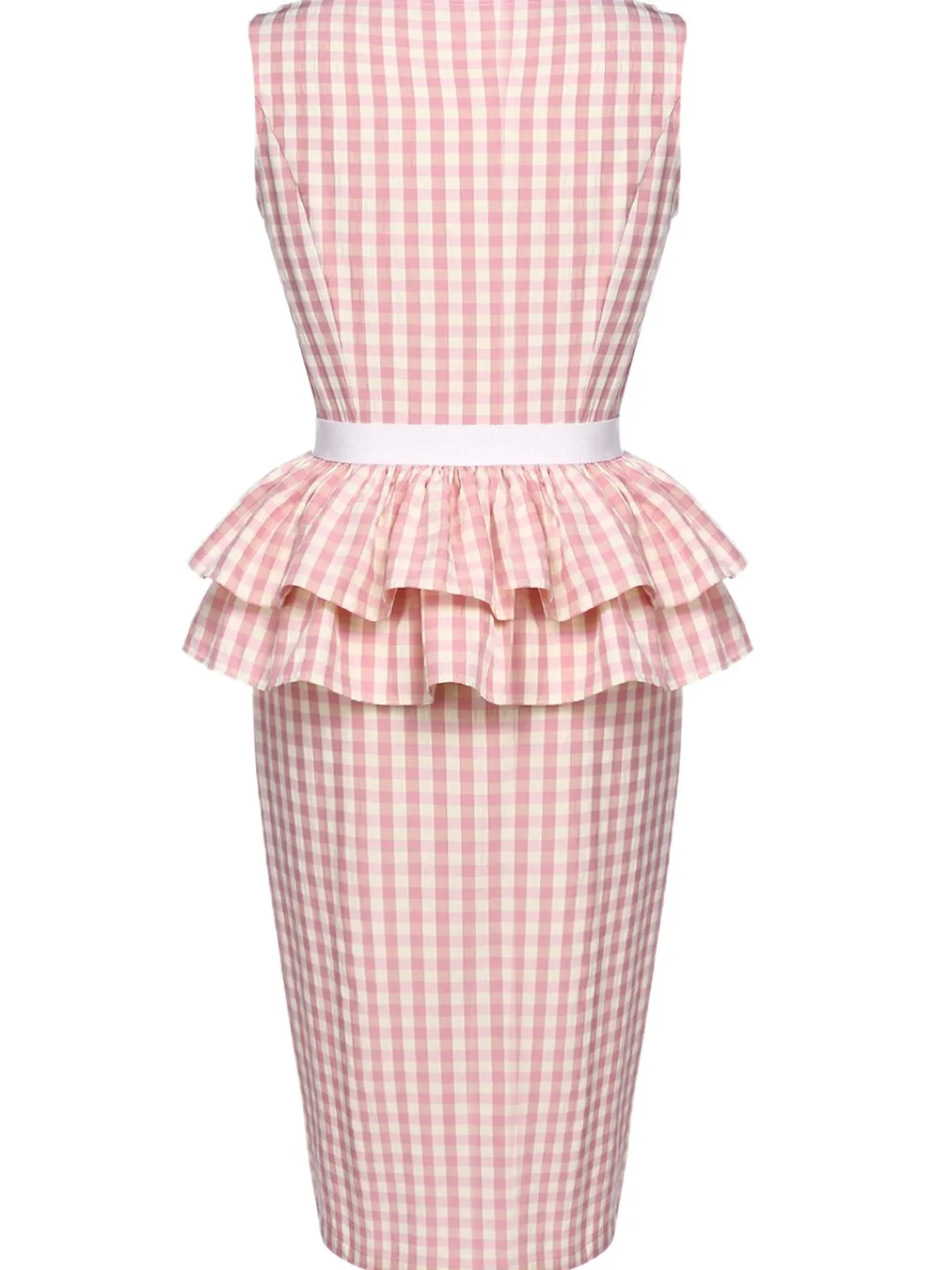 Online Retro Stage 1960s Checked Belted Pencil Dress Pink