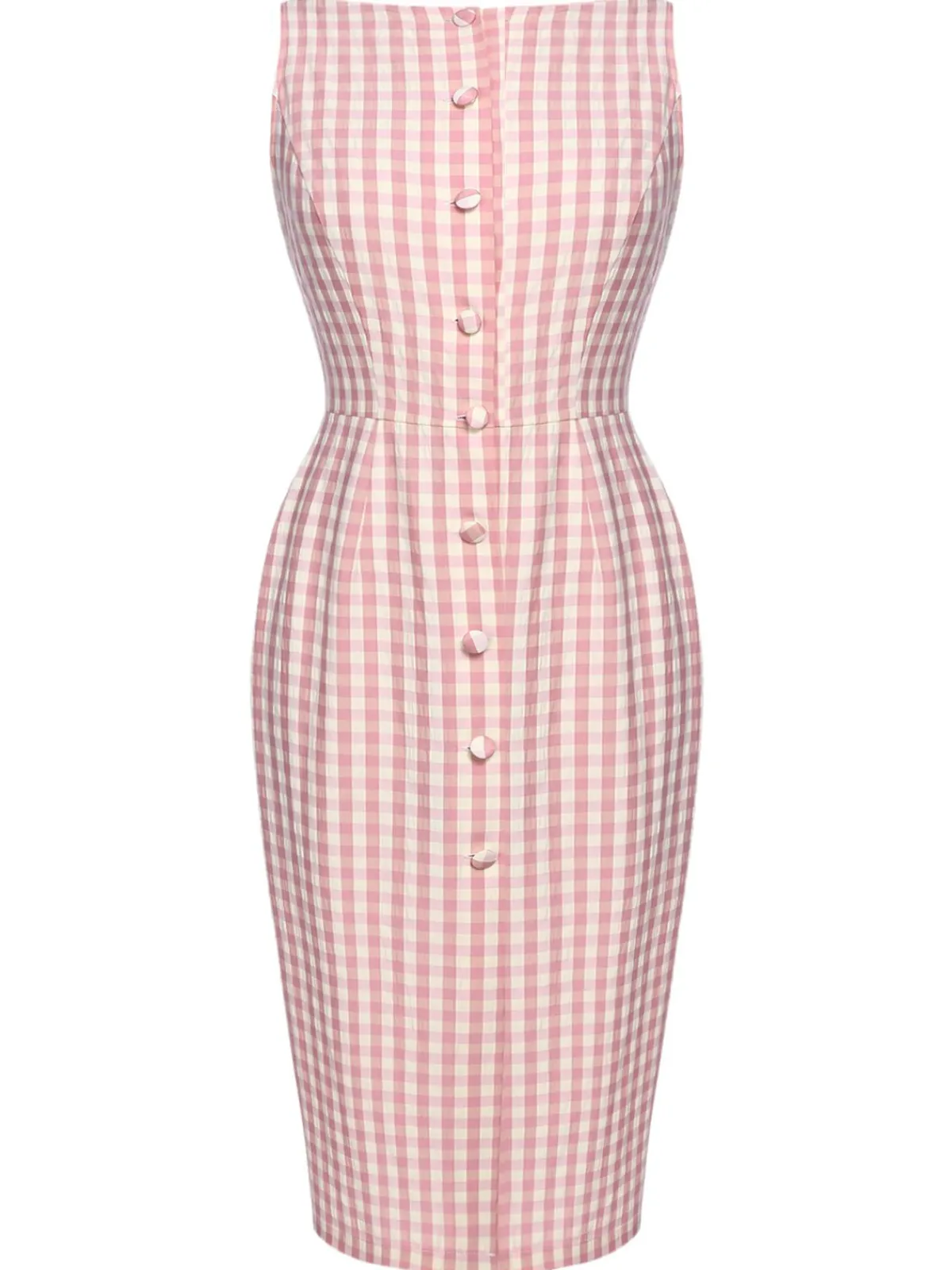 Online Retro Stage 1960s Checked Belted Pencil Dress Pink