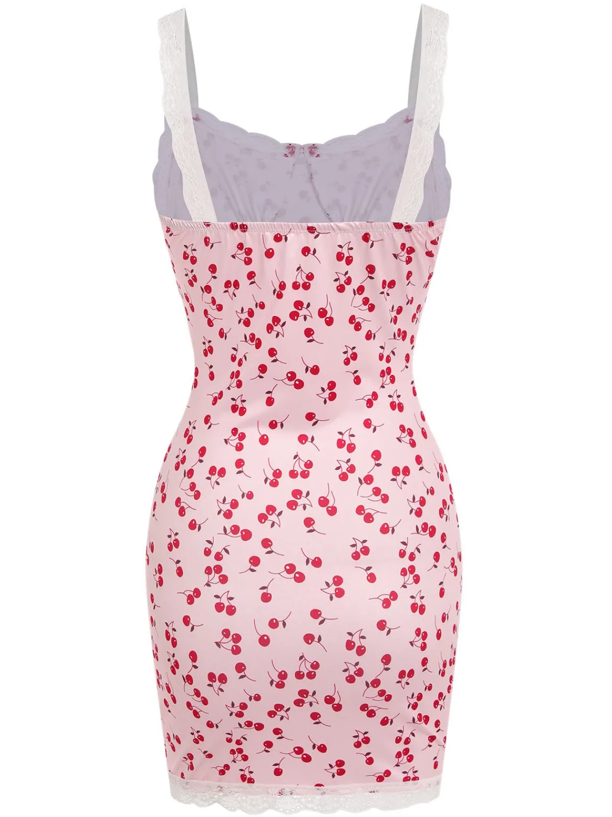 Fashion Retro Stage 1950s Cherry Lace Spaghetti Straps Sleepwear Pink
