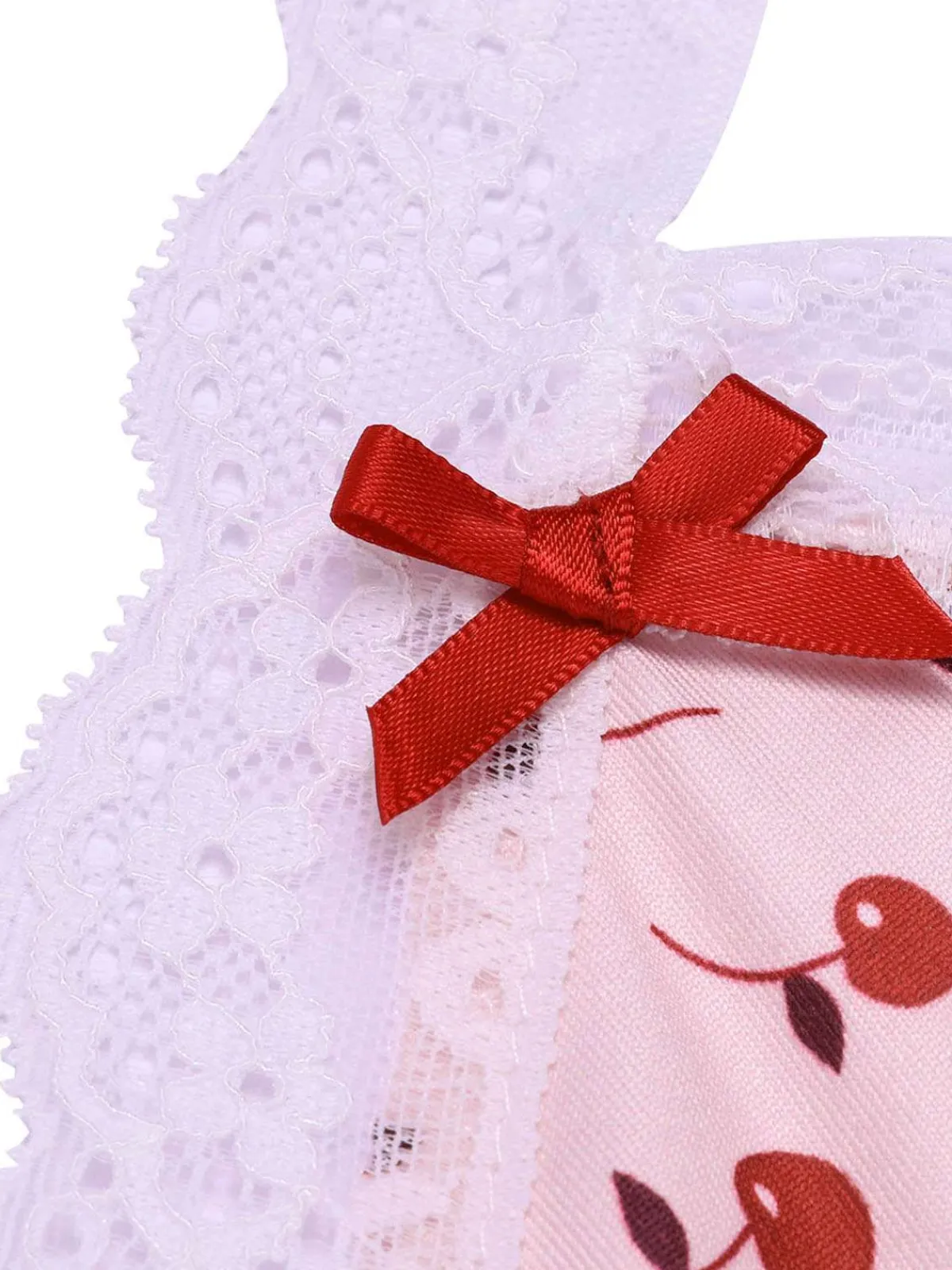 Fashion Retro Stage 1950s Cherry Lace Spaghetti Straps Sleepwear Pink