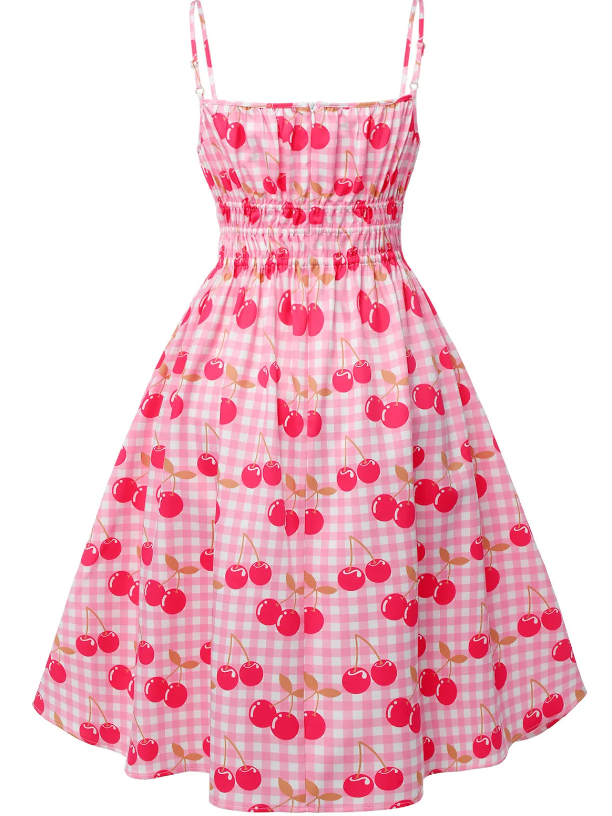 Best Retro Stage 1950s Cherry Spaghetti Strap Dress Pink