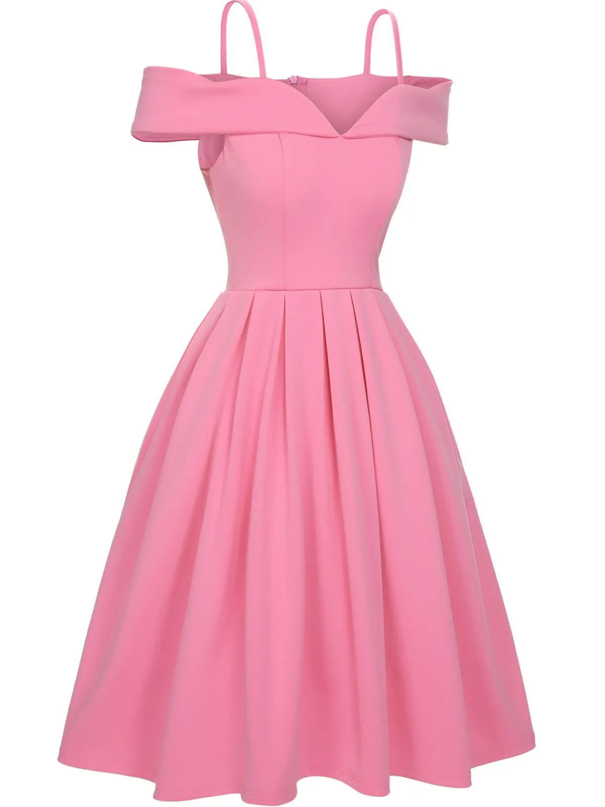 Sale Retro Stage 1950s Cold Shoulder Solid Dress Pink