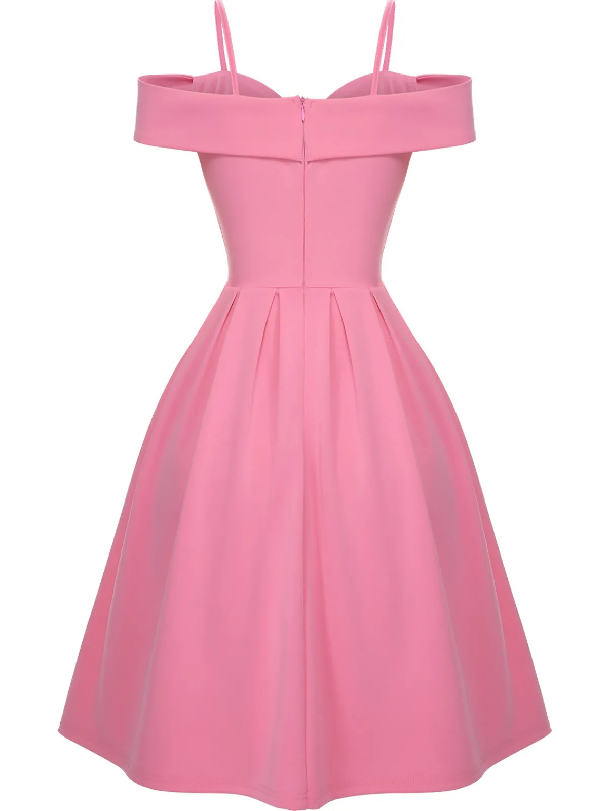 Sale Retro Stage 1950s Cold Shoulder Solid Dress Pink