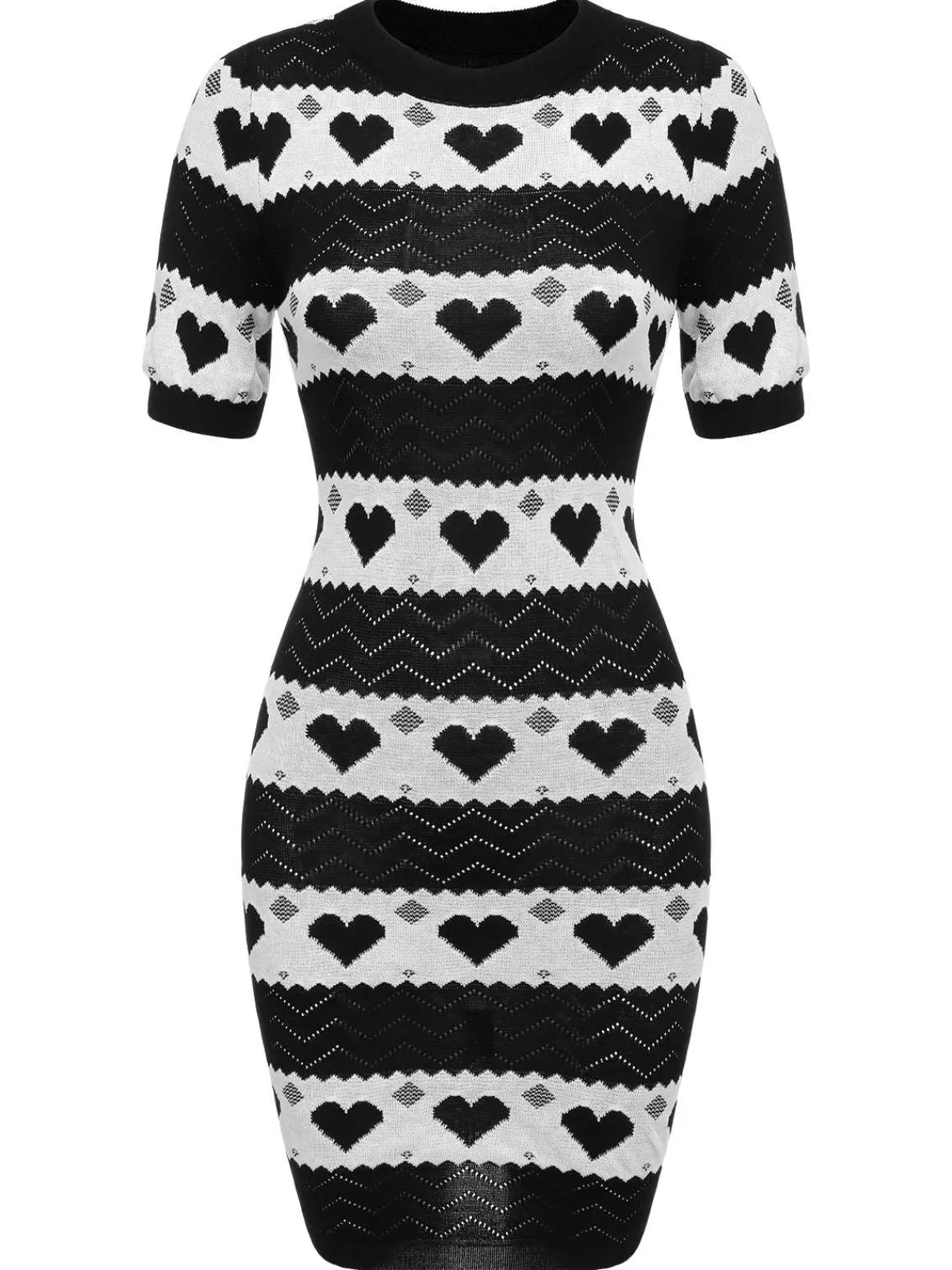 Discount Retro Stage Pink 1960s Contrasting Heart Knitting Dress