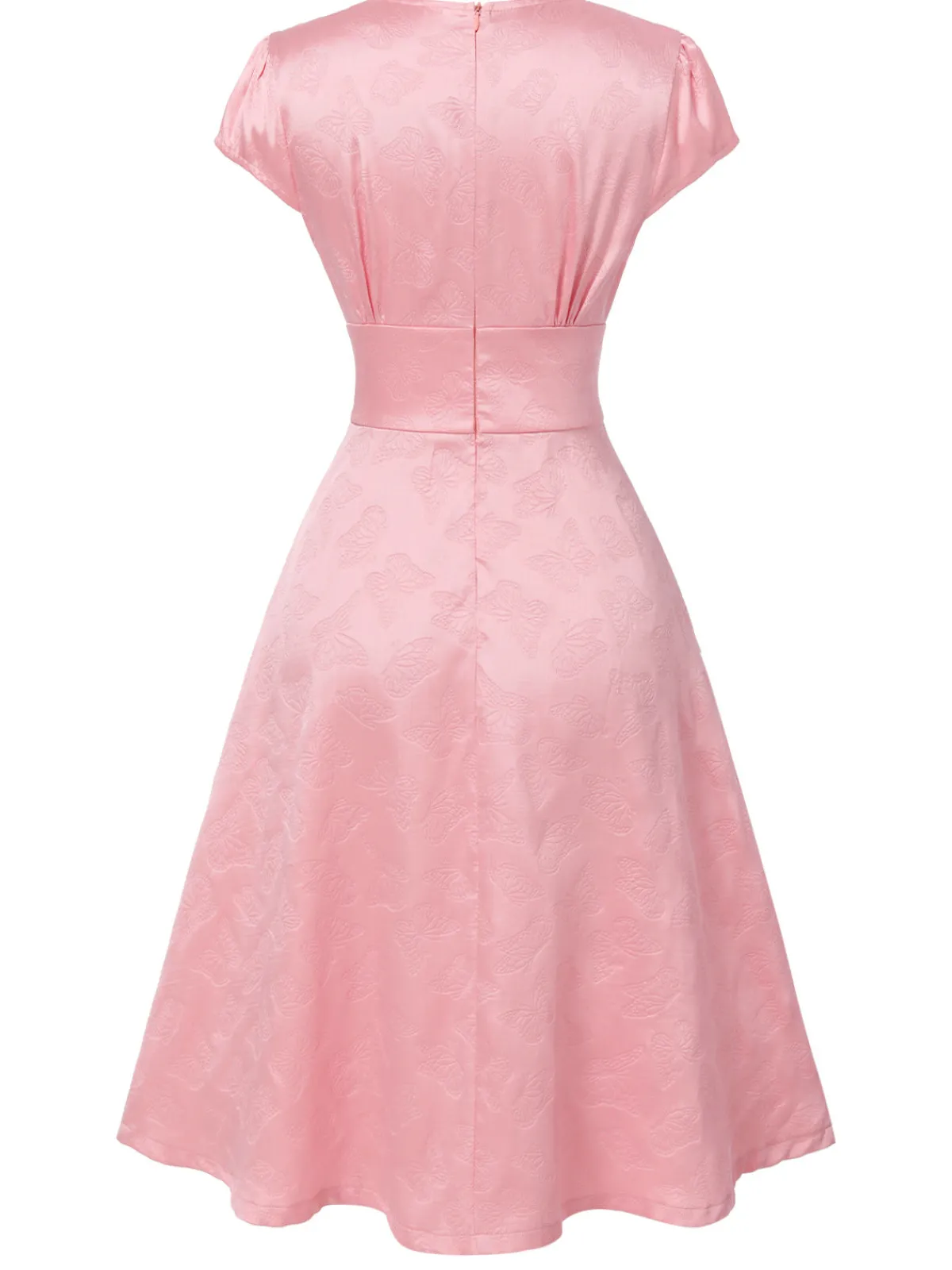 Fashion Retro Stage 1940s Deep V-Neck Butterfly Satin Dress Pink