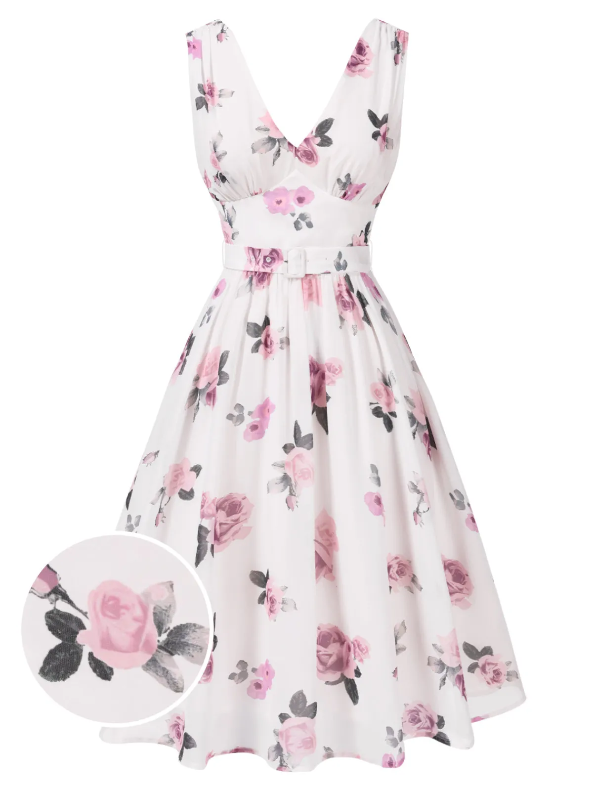 Sale Retro Stage 1940s Deep V-Neck Chiffon Rose Dress Pink