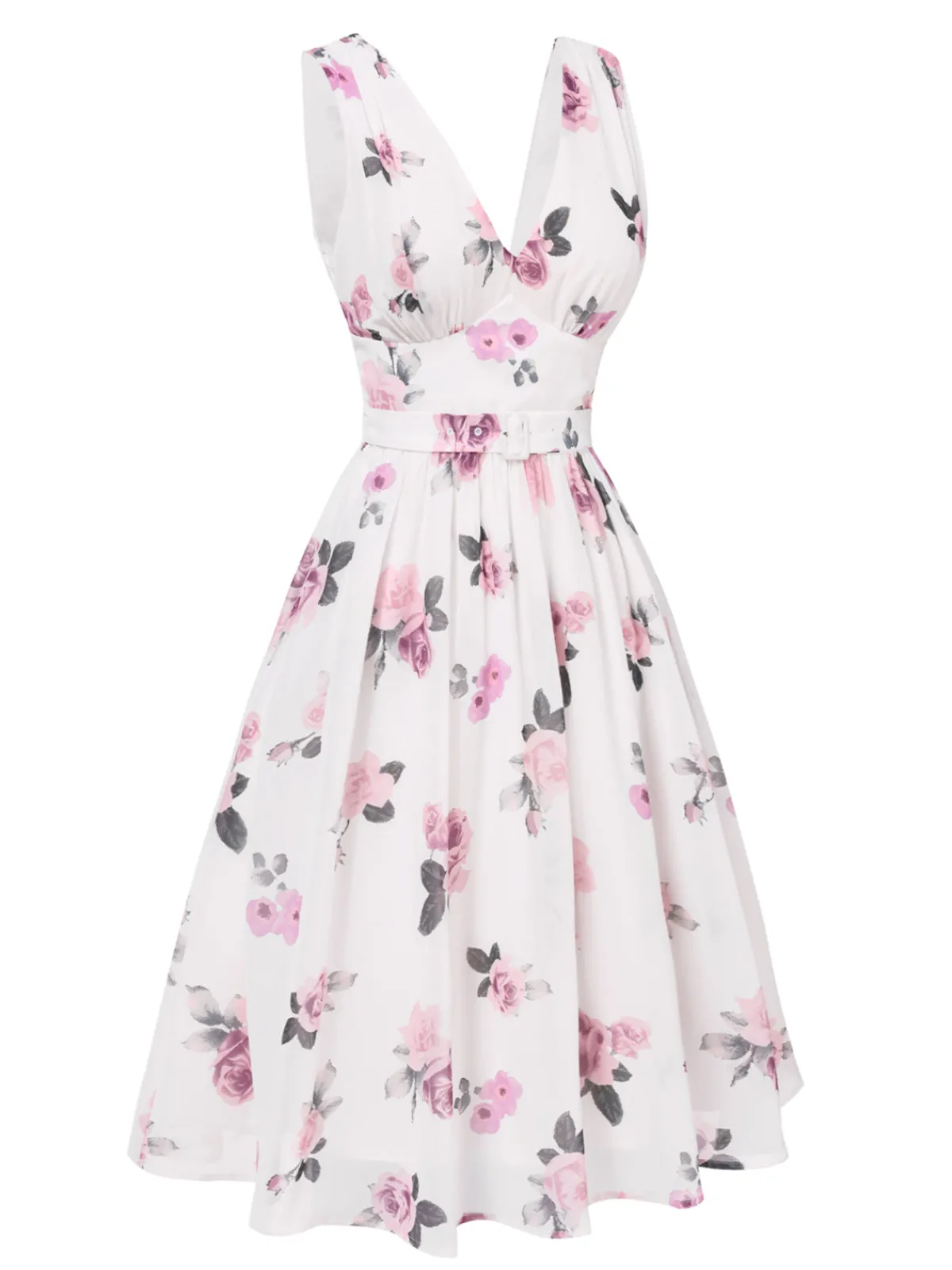 Sale Retro Stage 1940s Deep V-Neck Chiffon Rose Dress Pink