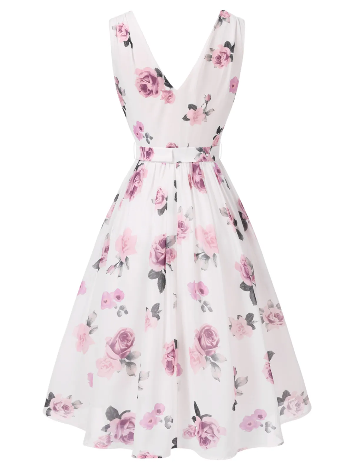 Sale Retro Stage 1940s Deep V-Neck Chiffon Rose Dress Pink
