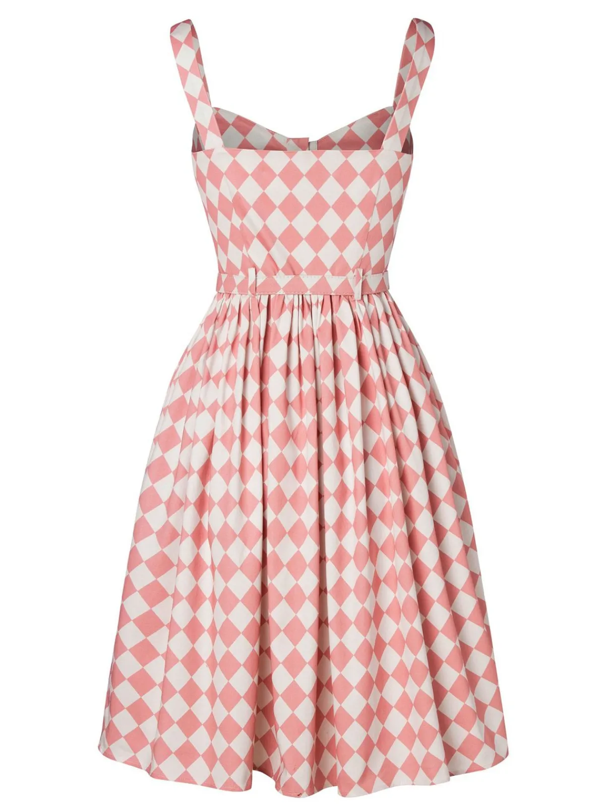 Online Retro Stage 1950s Diamond Grid Swing Dress Pink