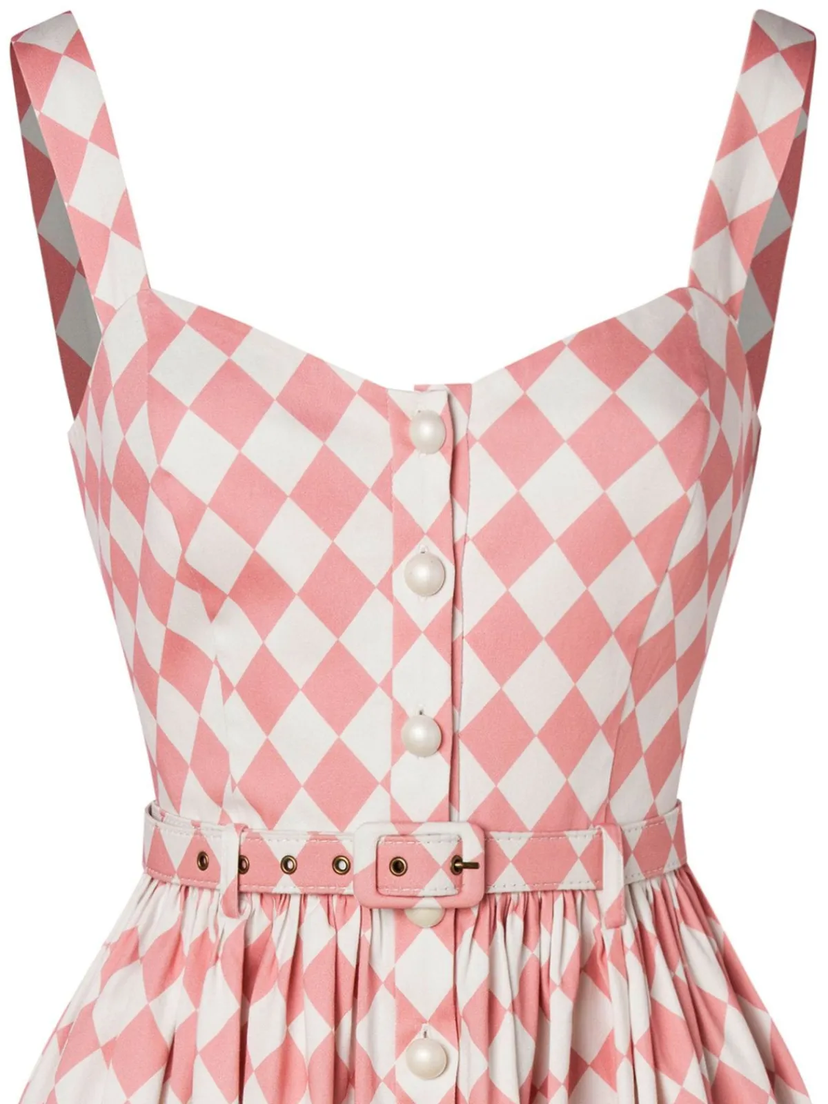 Online Retro Stage 1950s Diamond Grid Swing Dress Pink