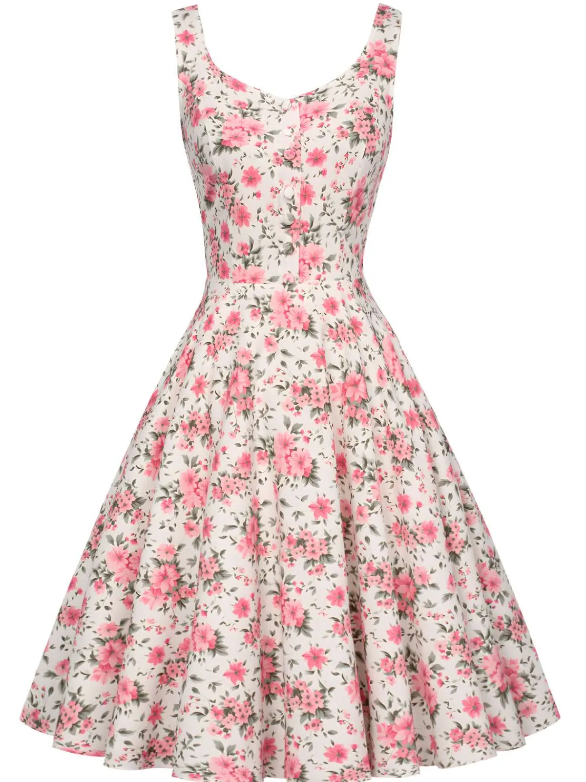 Online Retro Stage 1950s Ditsy Floral Smocked Dress Pink