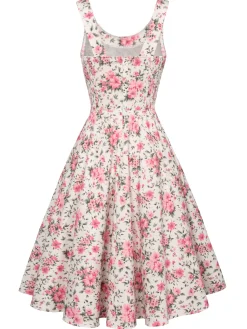 Online Retro Stage 1950s Ditsy Floral Smocked Dress Pink