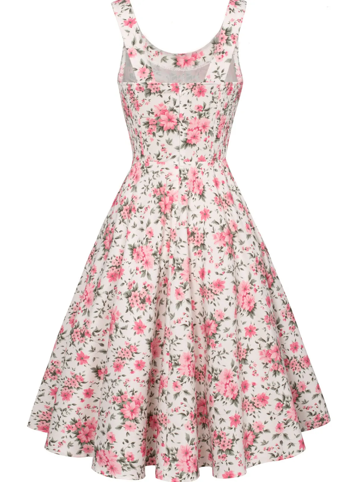 Online Retro Stage 1950s Ditsy Floral Smocked Dress Pink