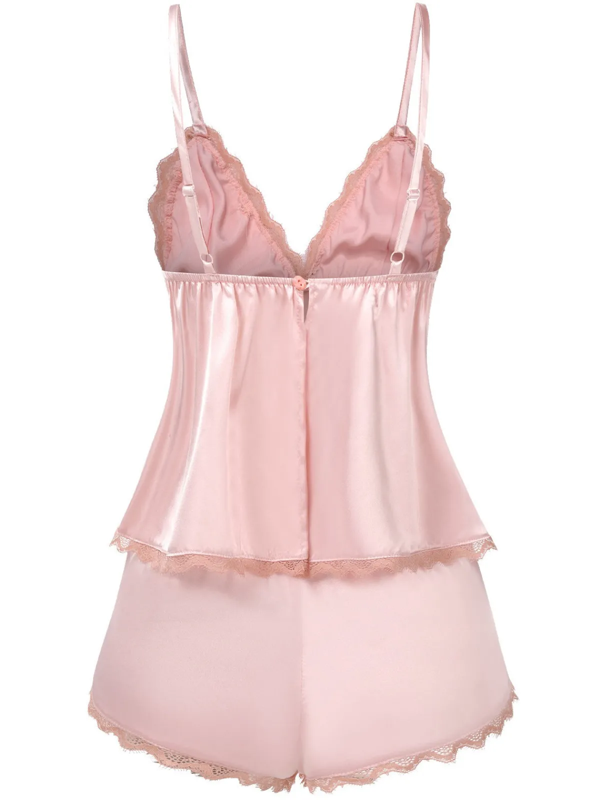 Sale Retro Stage 1950s Dots Lace Trim Satin Pajama Set Pink
