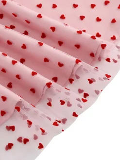 Discount Retro Stage Pink 1950s Flocked Heart Mesh Patchwork Dress