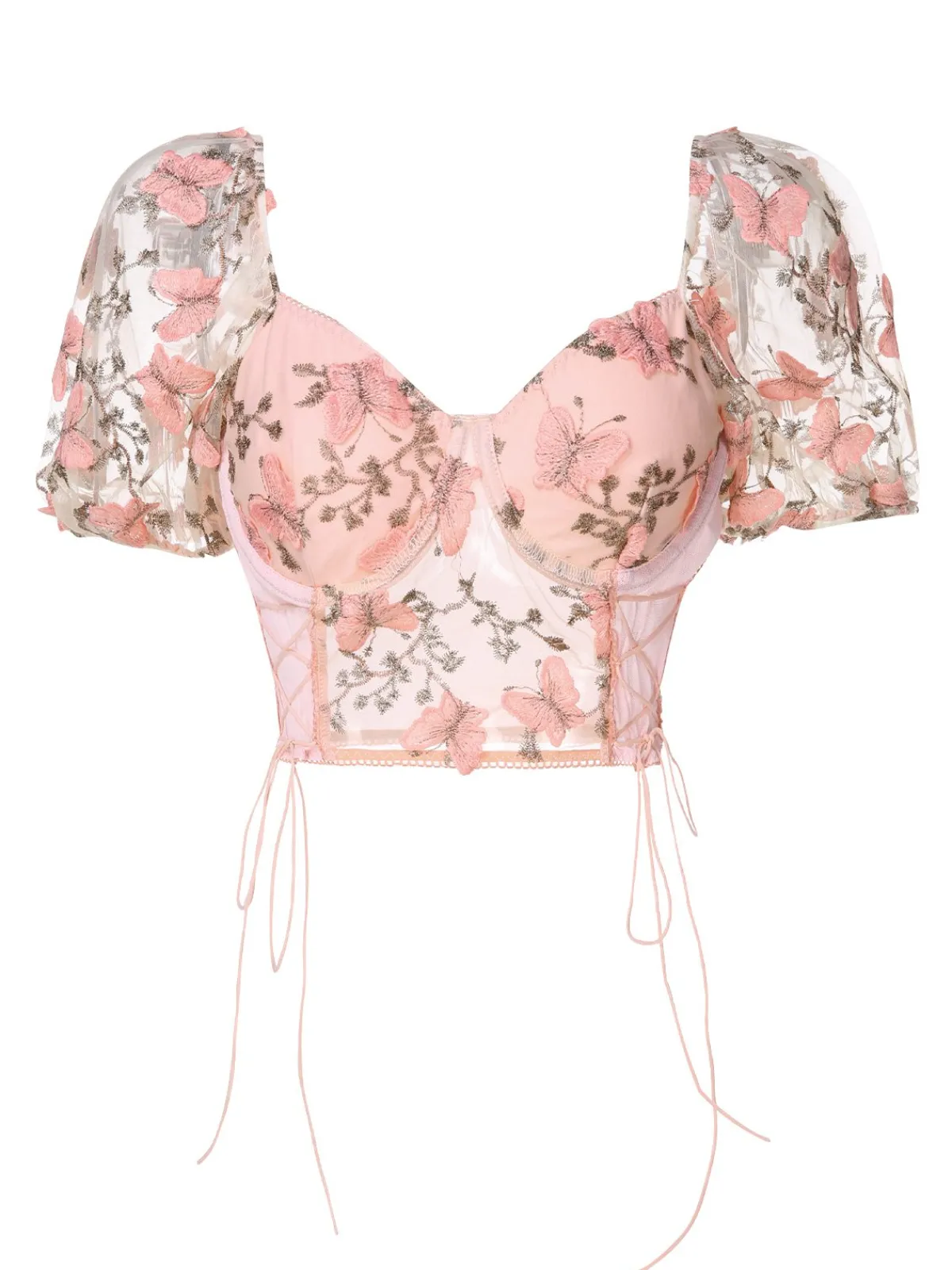 Best Retro Stage 1950s Floral Butterfly Puff Sleeves Top Pink
