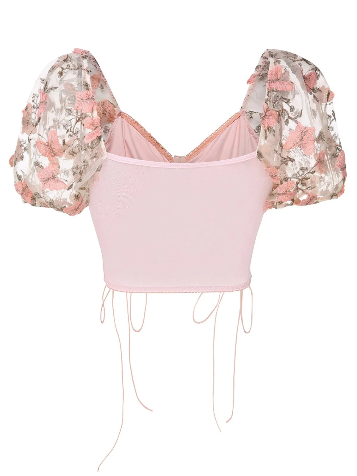 Best Retro Stage 1950s Floral Butterfly Puff Sleeves Top Pink