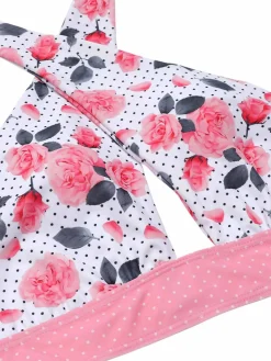 Hot Retro Stage Pink 1940s Floral Cross Halter Swimsuit
