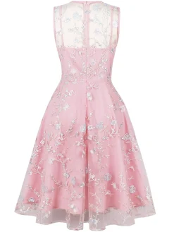 New Retro Stage 1950s Floral Embroidered A-Line Sleeveless Dress Pink
