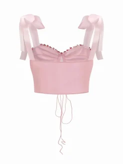 New Retro Stage 1960s Floral Lace Herringbone Top Pink