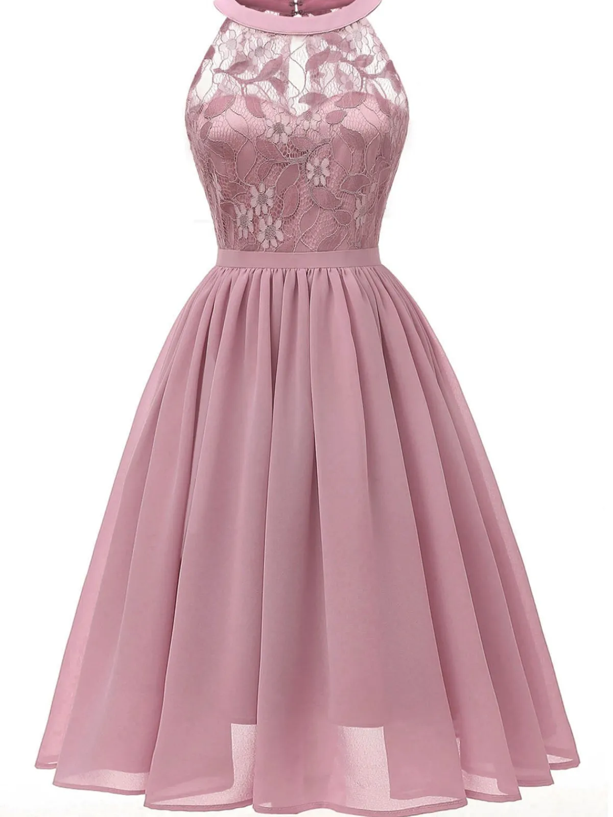 Fashion Retro Stage 1950s Floral Lace Swing Dress Pink