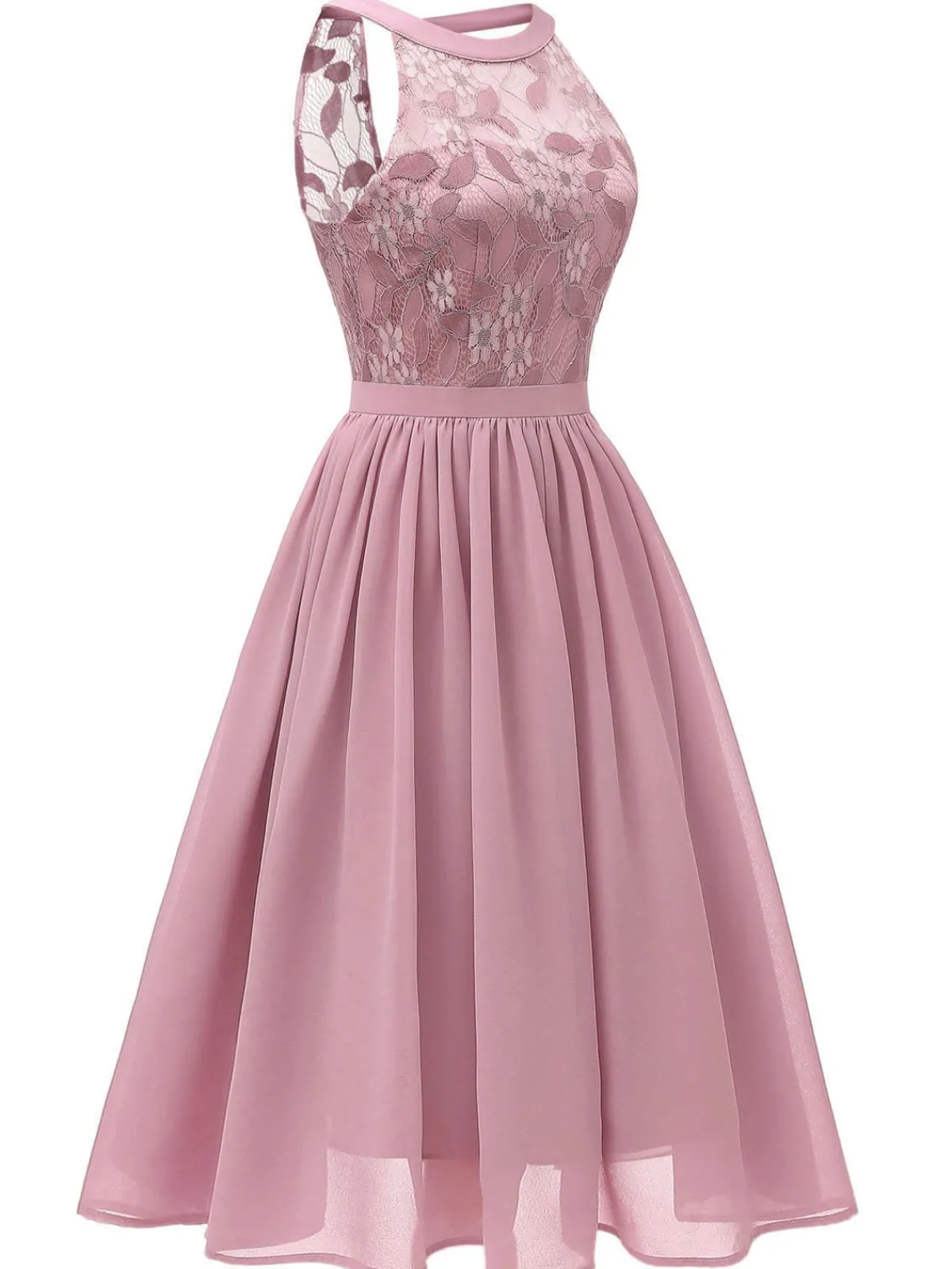 Fashion Retro Stage 1950s Floral Lace Swing Dress Pink