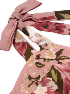 Sale Retro Stage 1940s Floral Lace-Up Dress Pink