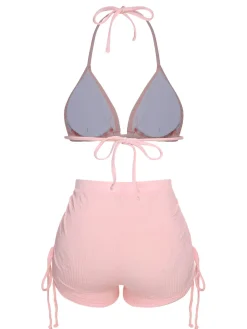 Fashion Retro Stage 1960s Floral Lace-Up Halter Swimsuit Pink