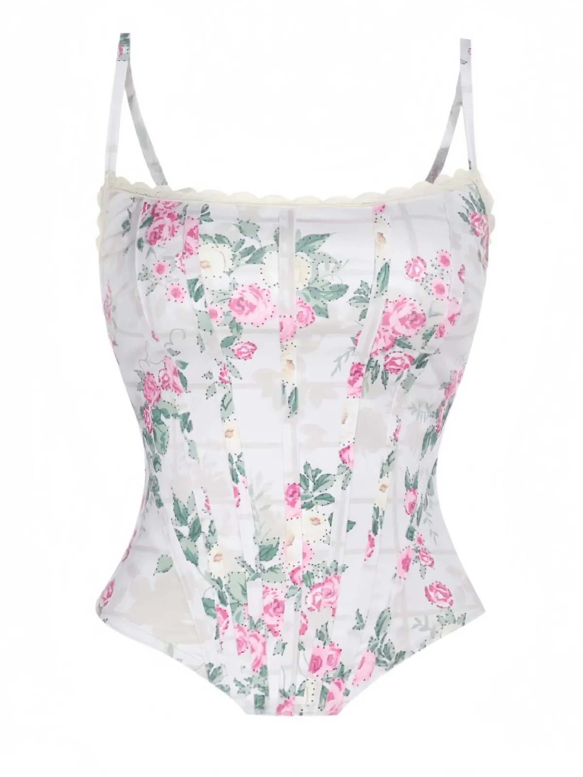 Clearance Retro Stage 1950s Floral Spaghetti Straps Corset Top Pink