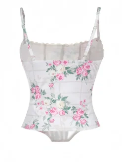 Clearance Retro Stage 1950s Floral Spaghetti Straps Corset Top Pink