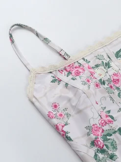 Clearance Retro Stage 1950s Floral Spaghetti Straps Corset Top Pink