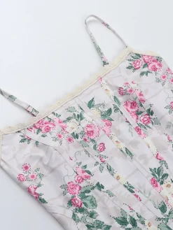 Clearance Retro Stage 1950s Floral Spaghetti Straps Corset Top Pink