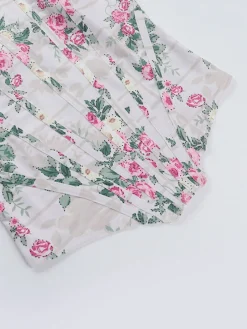 Clearance Retro Stage 1950s Floral Spaghetti Straps Corset Top Pink