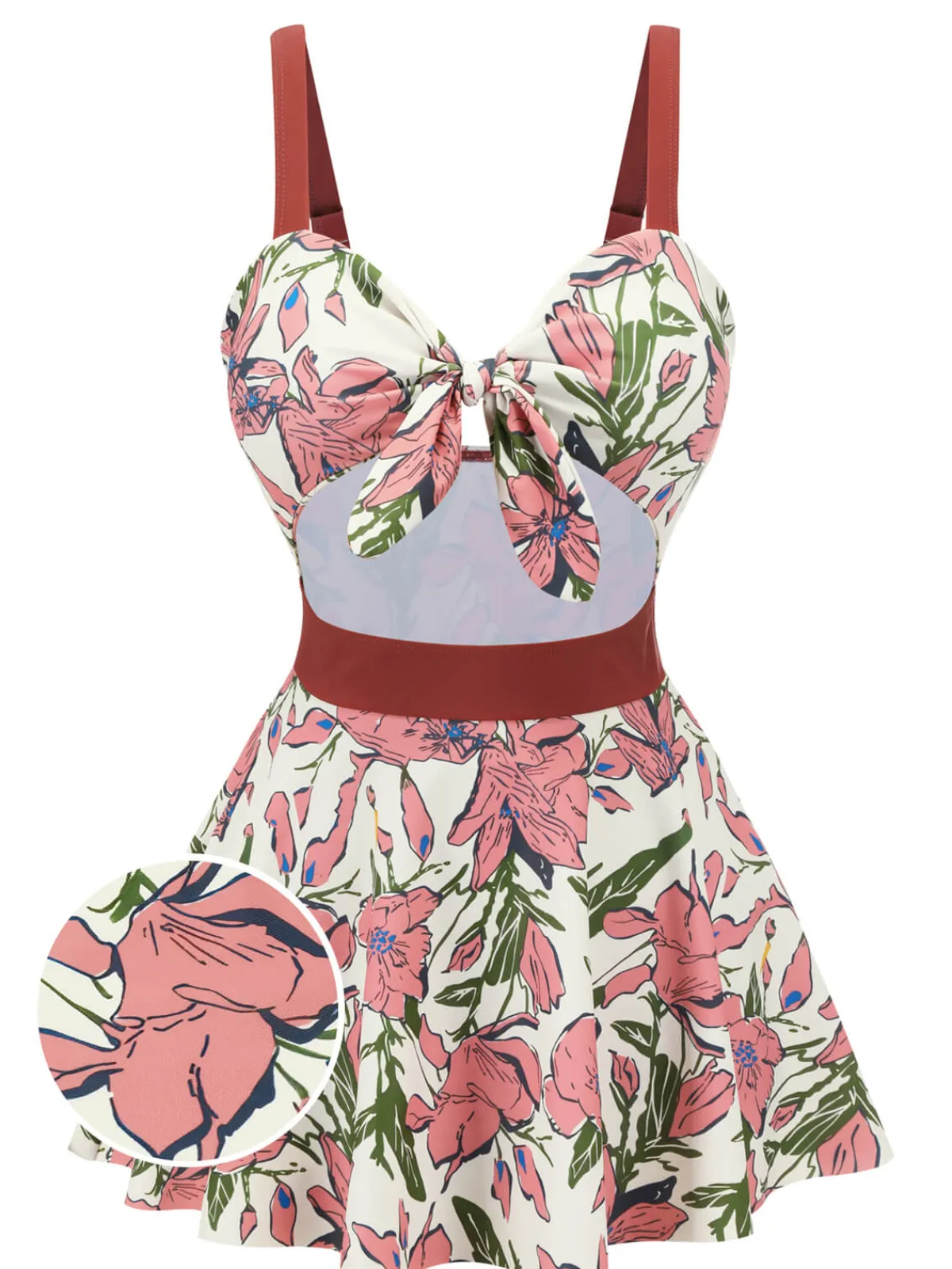 Online Retro Stage 1940s Floral Strap One-Piece Swimsuit Pink