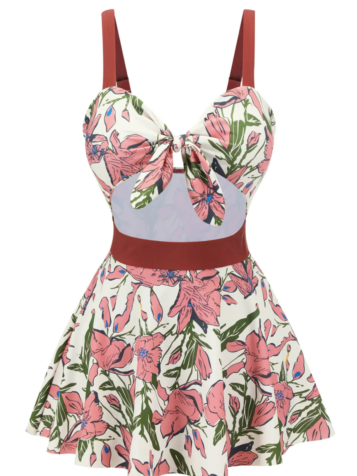 Online Retro Stage 1940s Floral Strap One-Piece Swimsuit Pink