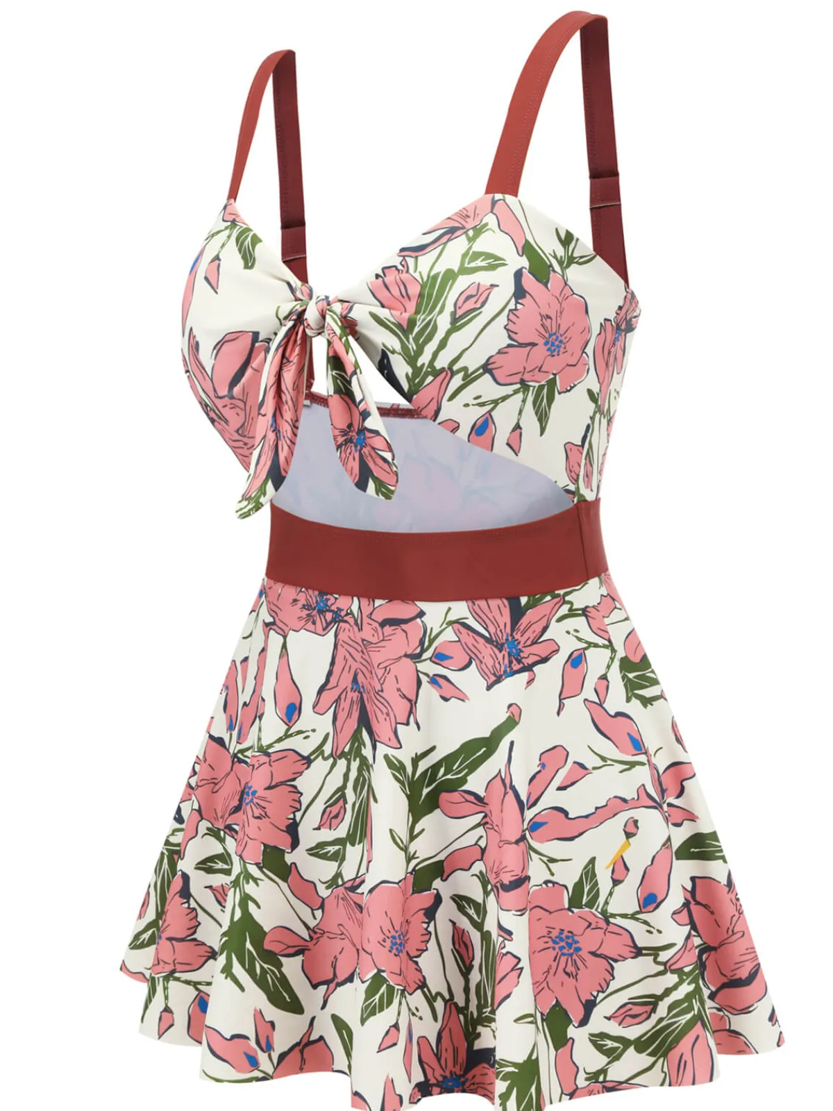 Online Retro Stage 1940s Floral Strap One-Piece Swimsuit Pink