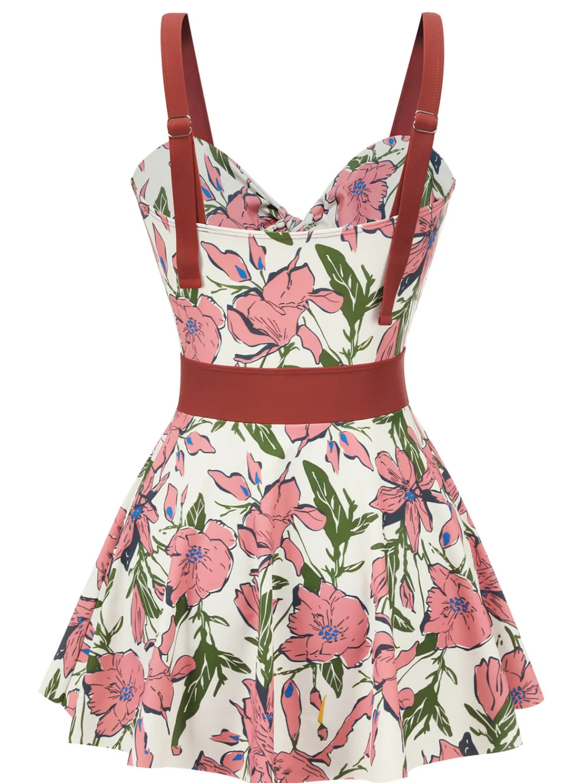 Online Retro Stage 1940s Floral Strap One-Piece Swimsuit Pink