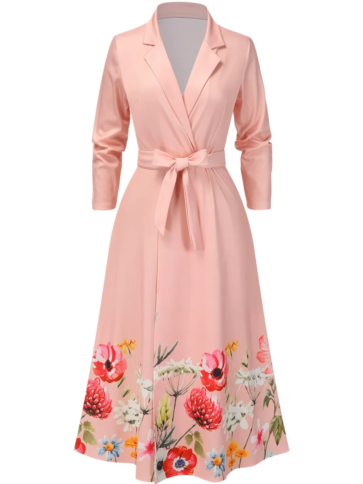 Online Retro Stage 1940s Floral Tie-Up Blazer Dress Pink