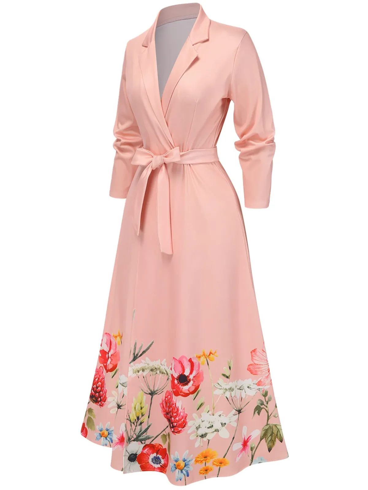 Online Retro Stage 1940s Floral Tie-Up Blazer Dress Pink