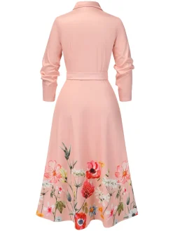 Online Retro Stage 1940s Floral Tie-Up Blazer Dress Pink