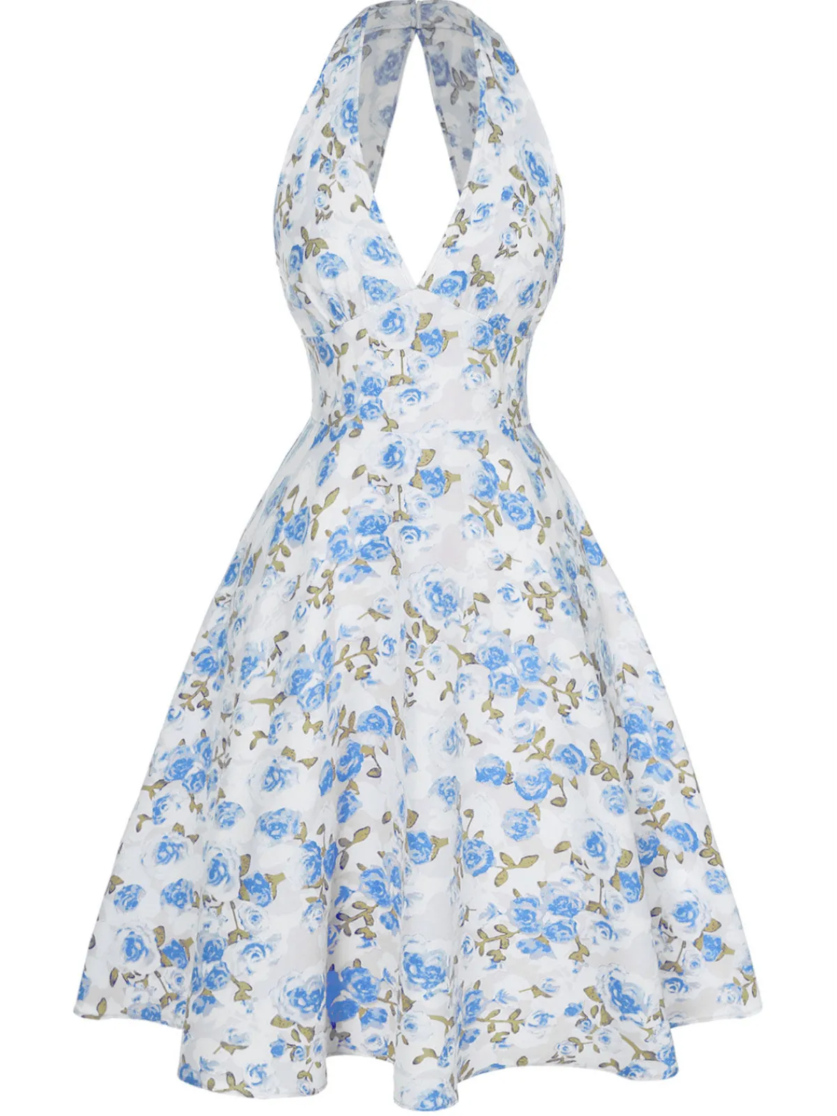 Best Retro Stage Pink 1950s Floral V-Neck Dress