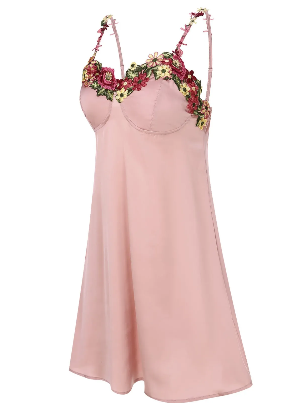 Outlet Retro Stage 1950s Flower Embroidered Suspender Nightgown Pink