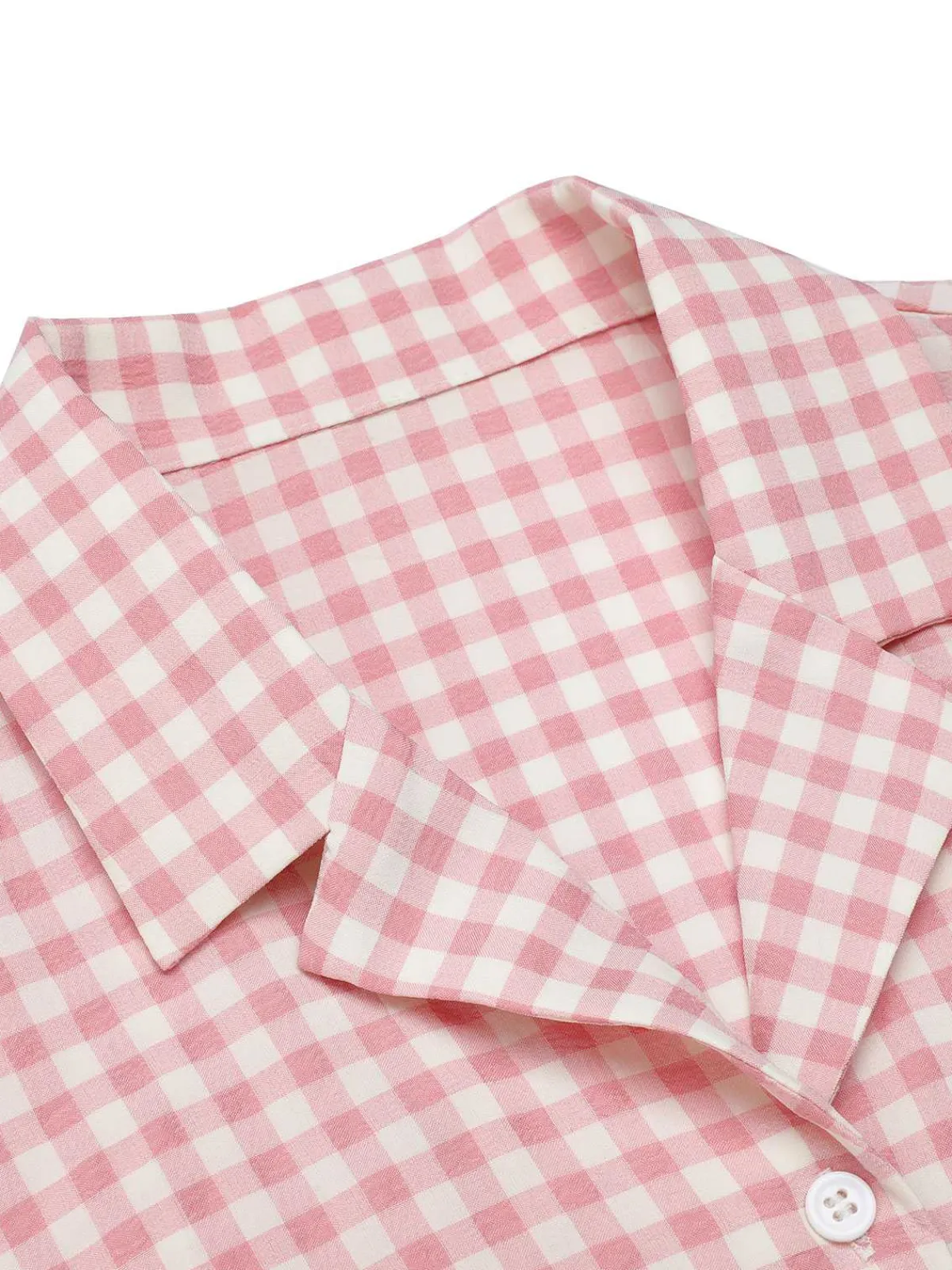 Fashion Retro Stage 1950s Gingham Plaid Lapel Shirt Pink