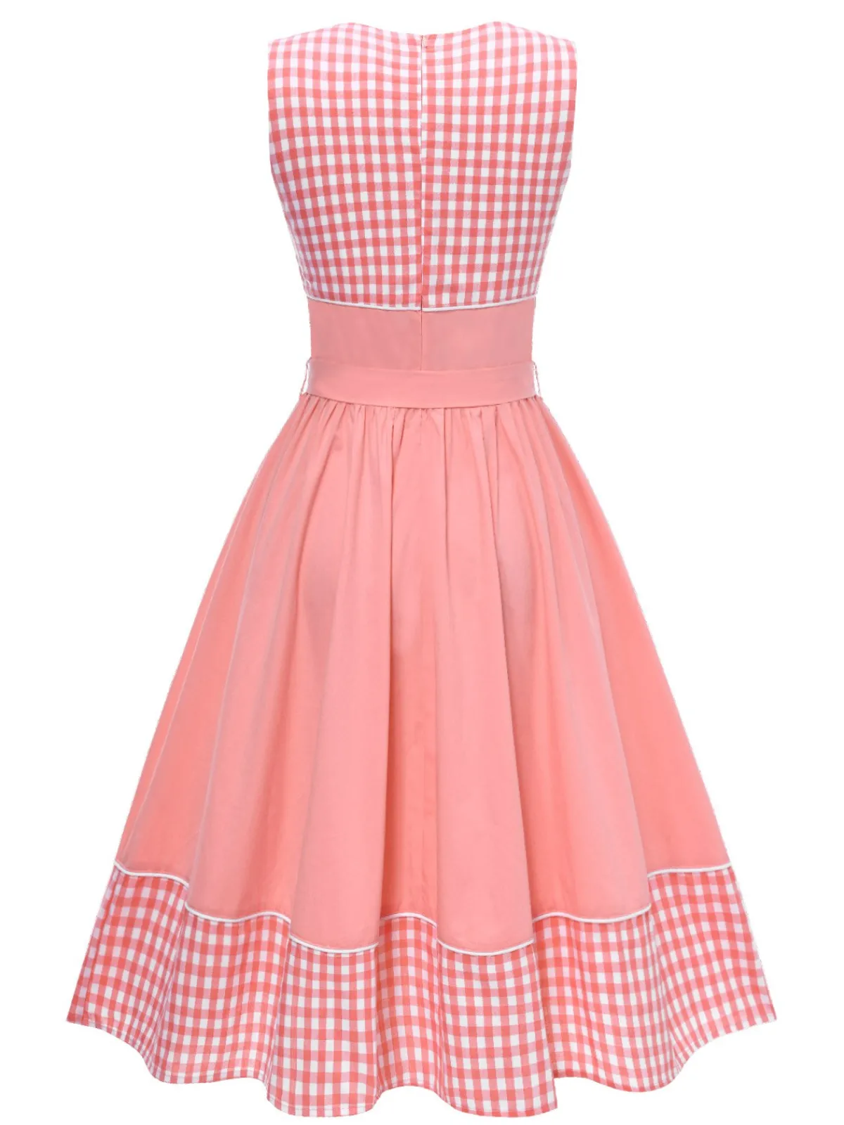Online Retro Stage 1950s Gingham Plaid Patchwork Cotton Dress Pink