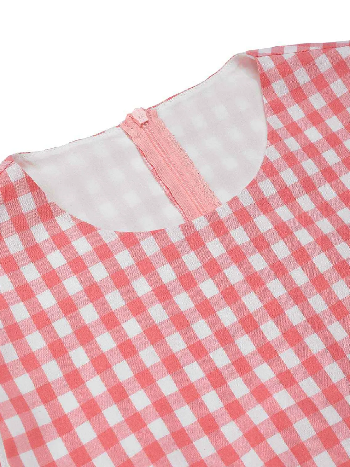 Online Retro Stage 1950s Gingham Plaid Patchwork Cotton Dress Pink