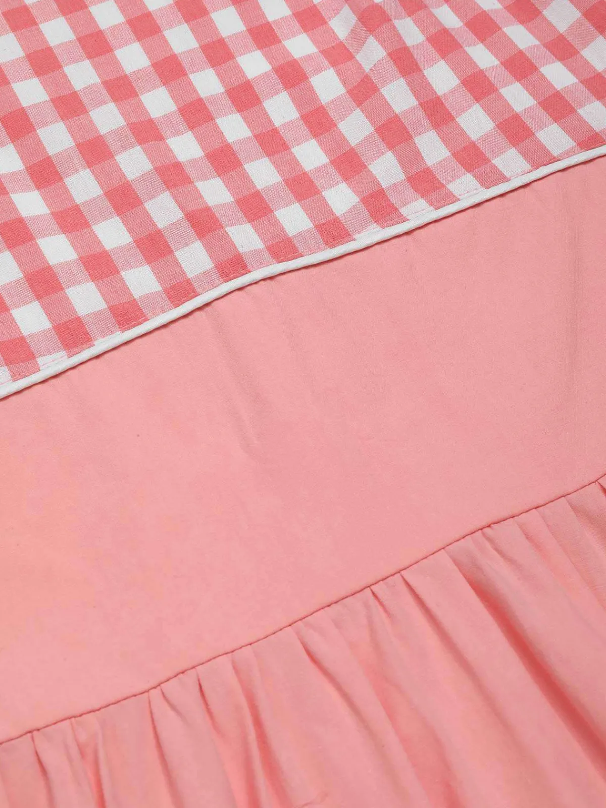 Online Retro Stage 1950s Gingham Plaid Patchwork Cotton Dress Pink