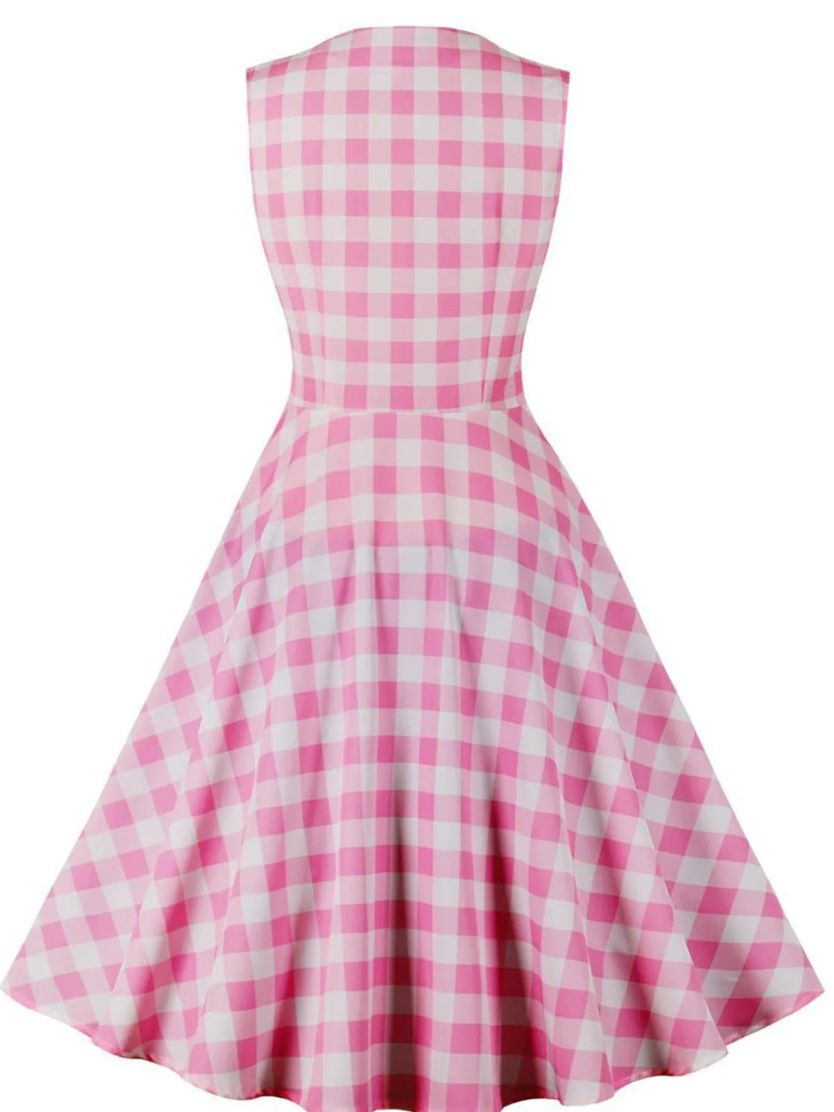 Online Retro Stage 1950s Gingham Plaid Sleeveless Dress Pink